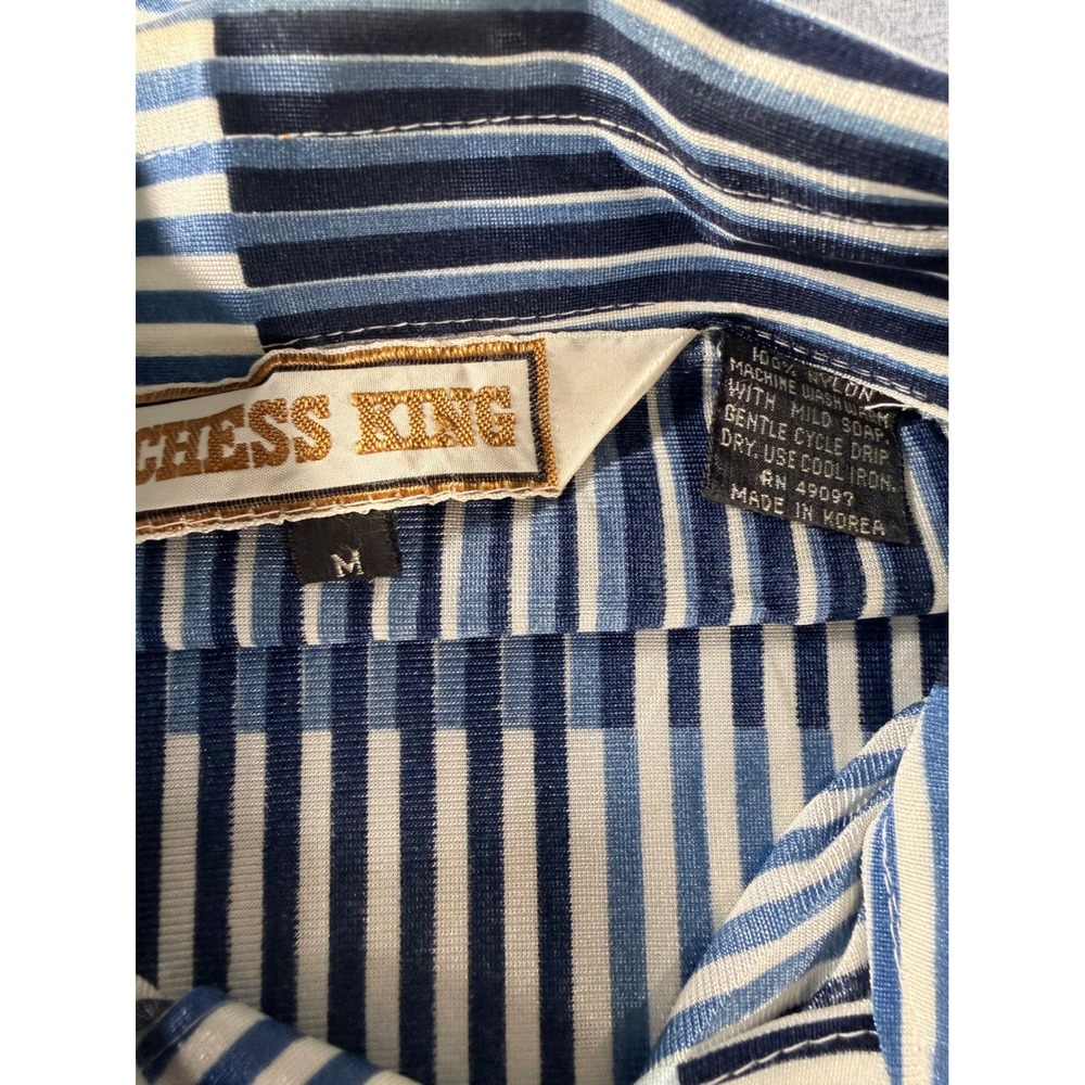 Vintage 70s Chess King Disco Shirt | Geometric Striped Nylon Dagger Collar | Med - Picture 3 of 5